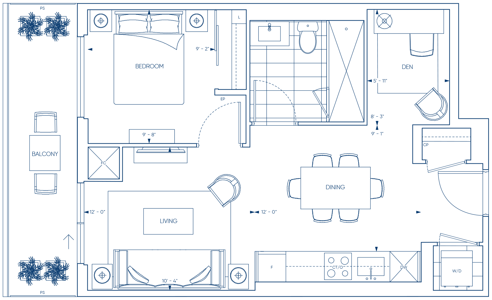 Harbourwalk 1B+DA Floorplan