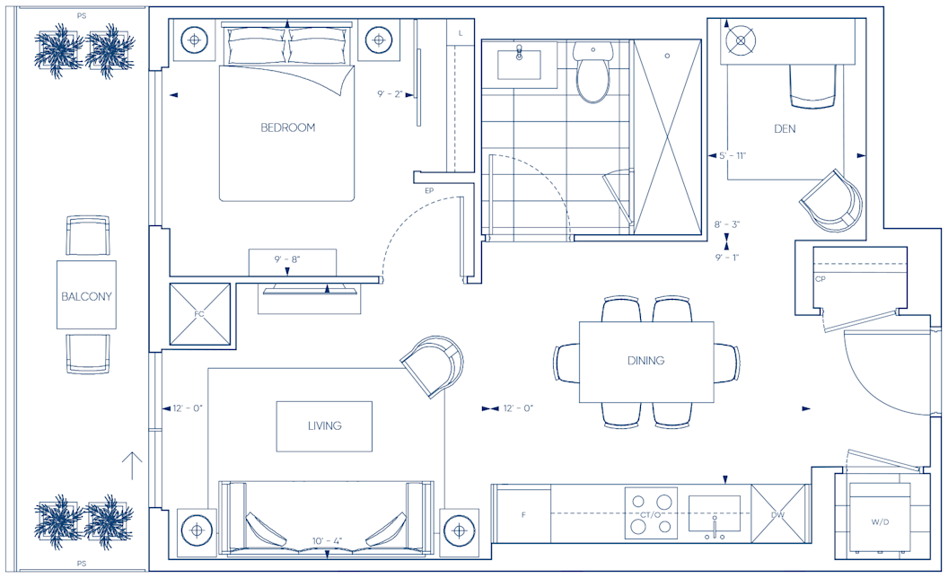 Harbourwalk 1B+DA Floorplan