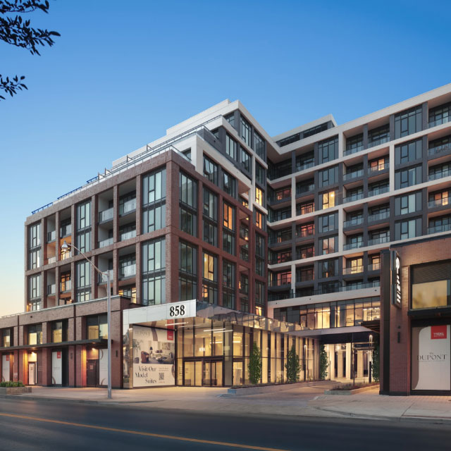 Aerial view of The Dupont Condo at Dupont & West of Shaw