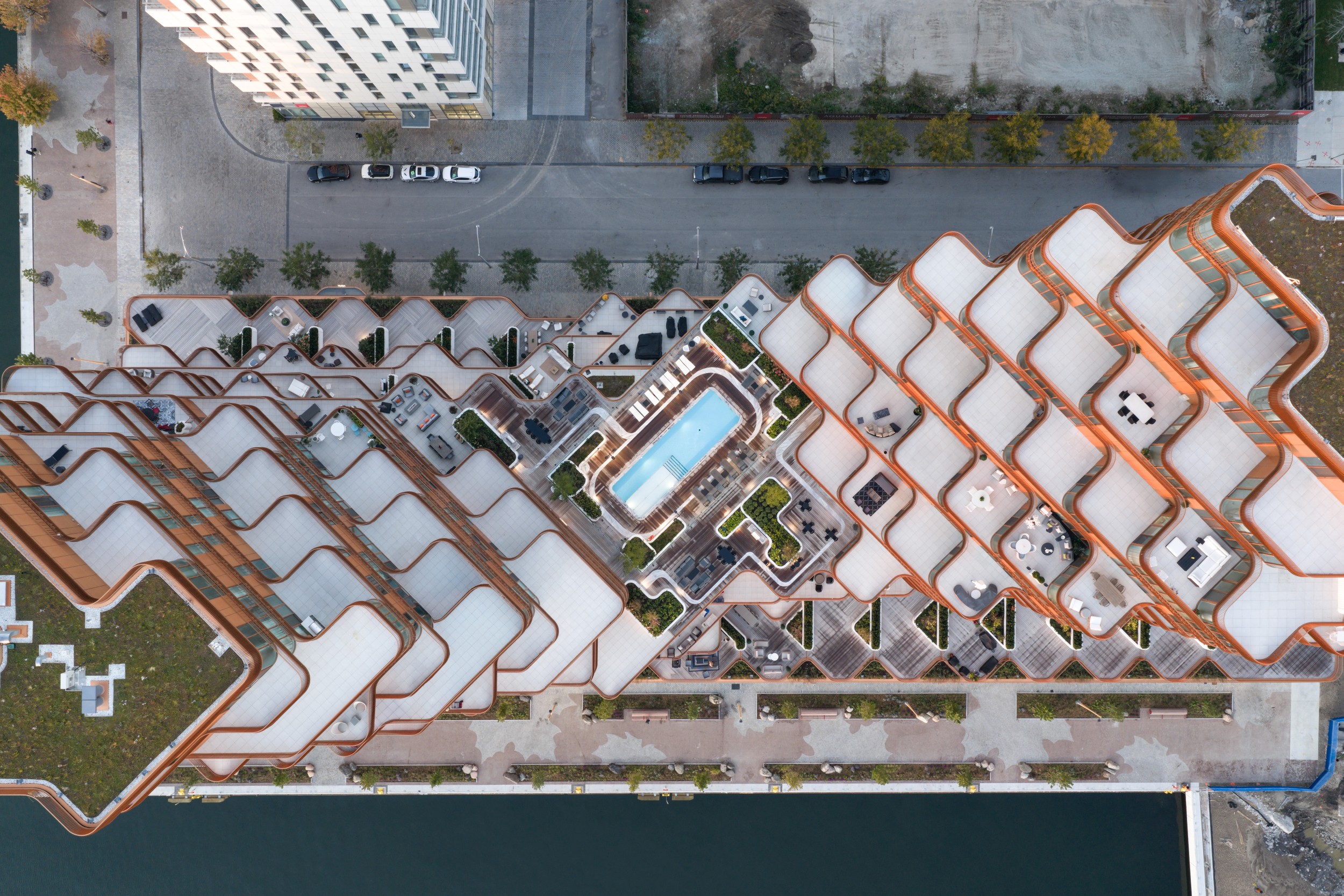 Aqualuna Building Terraces Aerial View