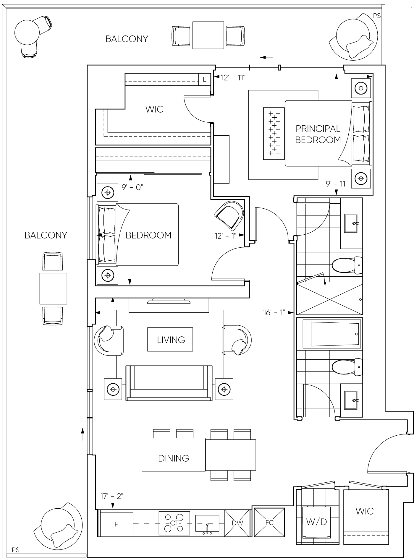 Harbourwalk 2BBB Floorplan