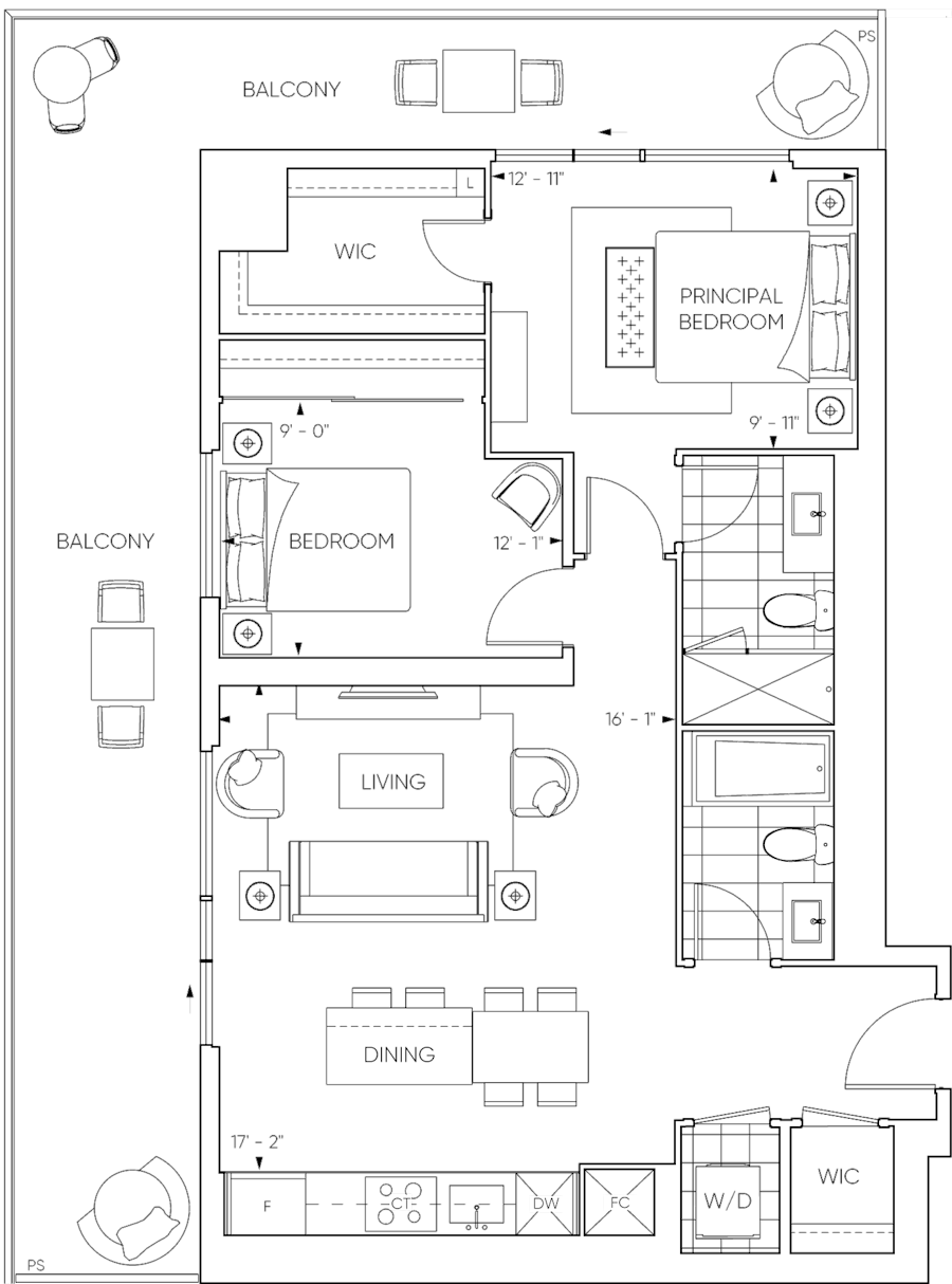 Harbourwalk 2BBB Floorplan