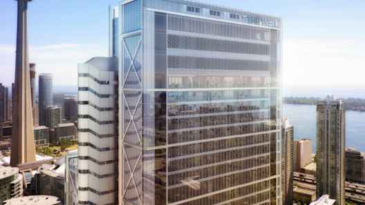 A view of The Well Condo with the Toronto Lakeshore in background