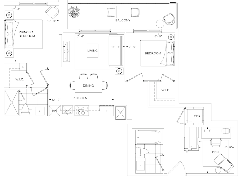 The Dupont Condo Suite 2V+D Floorplan