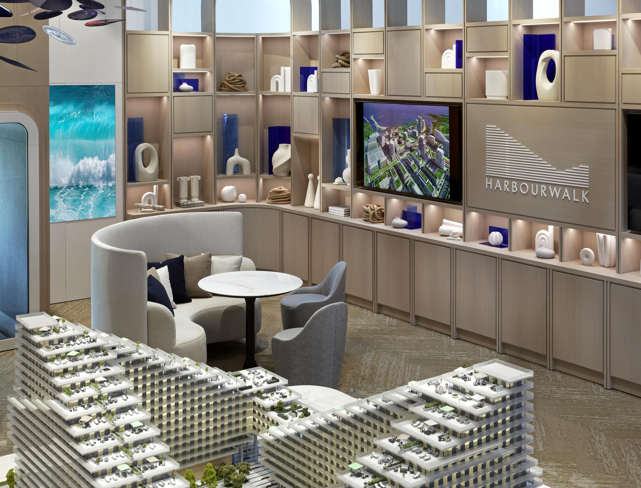 Inside Lakeview's Discovery Centre with view of the Harbourwalk scale model