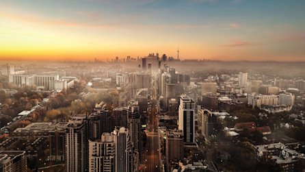 Aerial Photo of Yonge Street on a Foggy Day