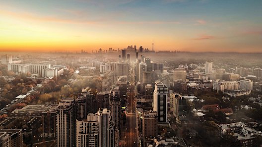 Aerial Photo of Yonge Street on a Foggy Day