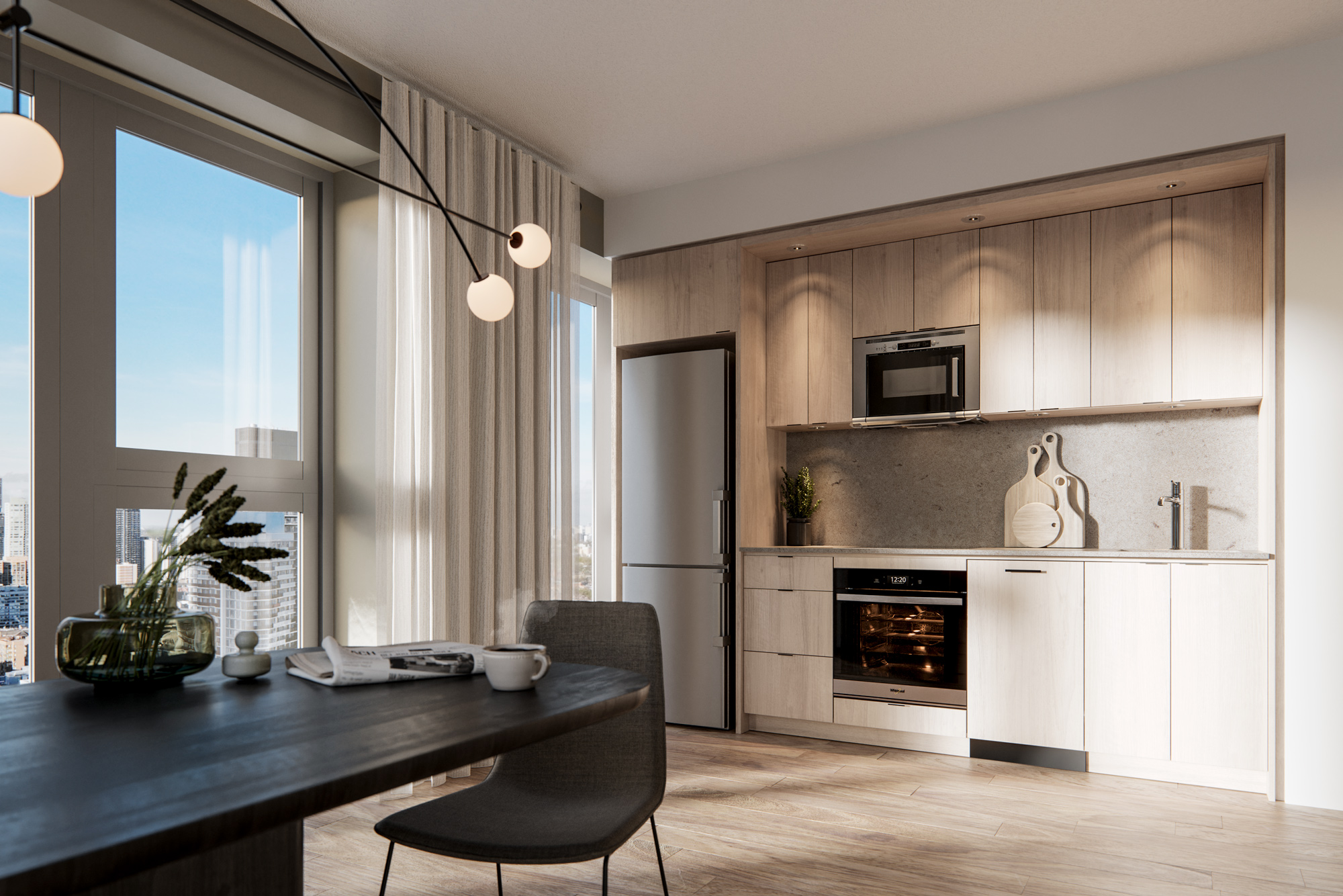 Queen Church Model Suite Kitchen Rendering