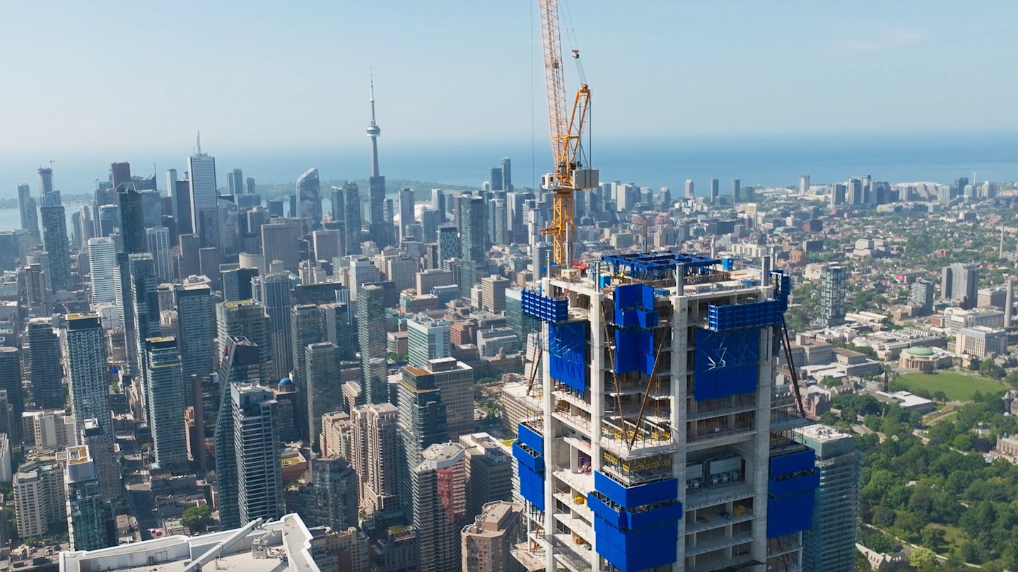 Tridel One Bloor West Aerial Supertall Aerial View of Construction at One Bloor West