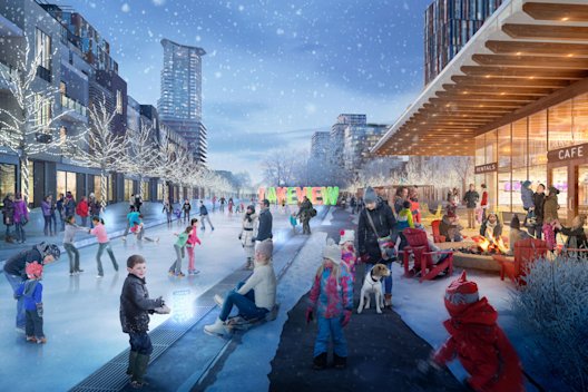Children and Adults Ice-Skating on Waterway Common