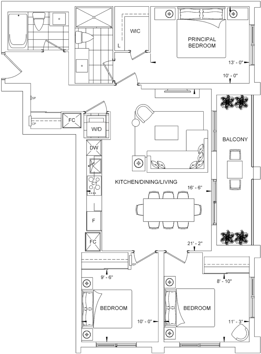 The Dupont Condo Suite 3BW Floorplan