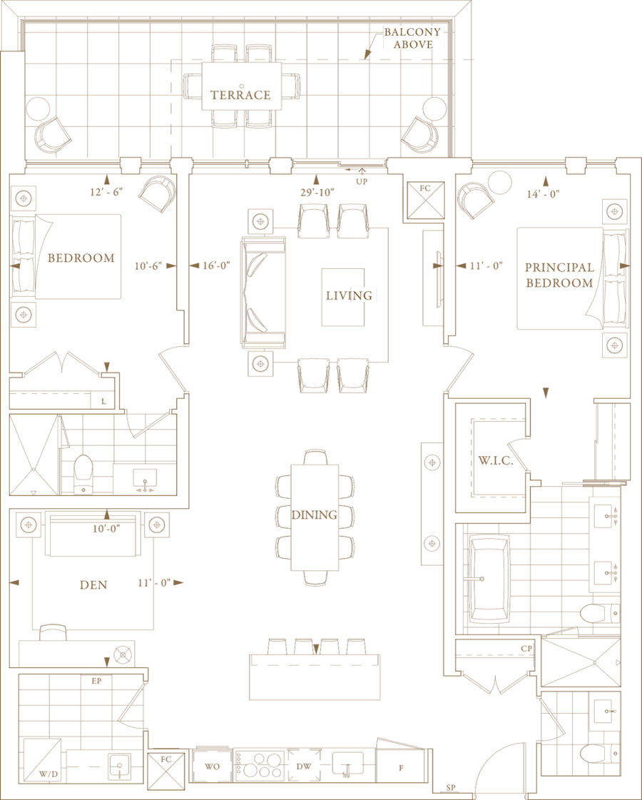 Royal Bayview Floorplan 1C2+DT Suite 205