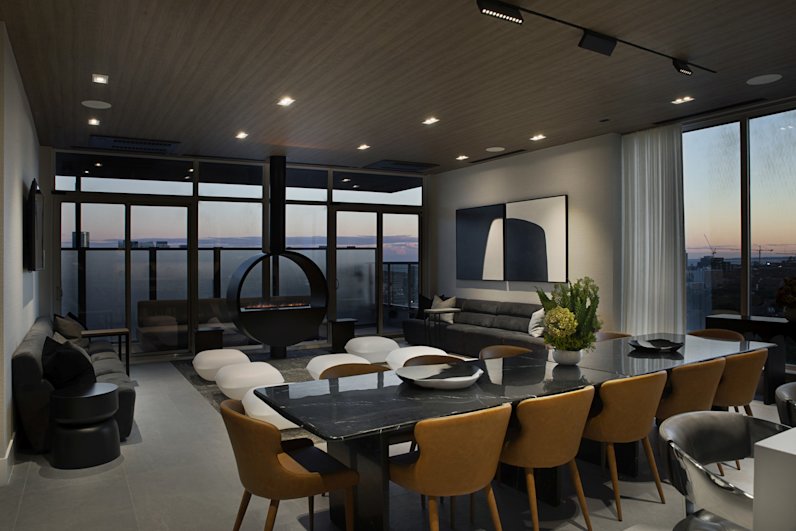 MRKT Amenities Party Room at Dusk