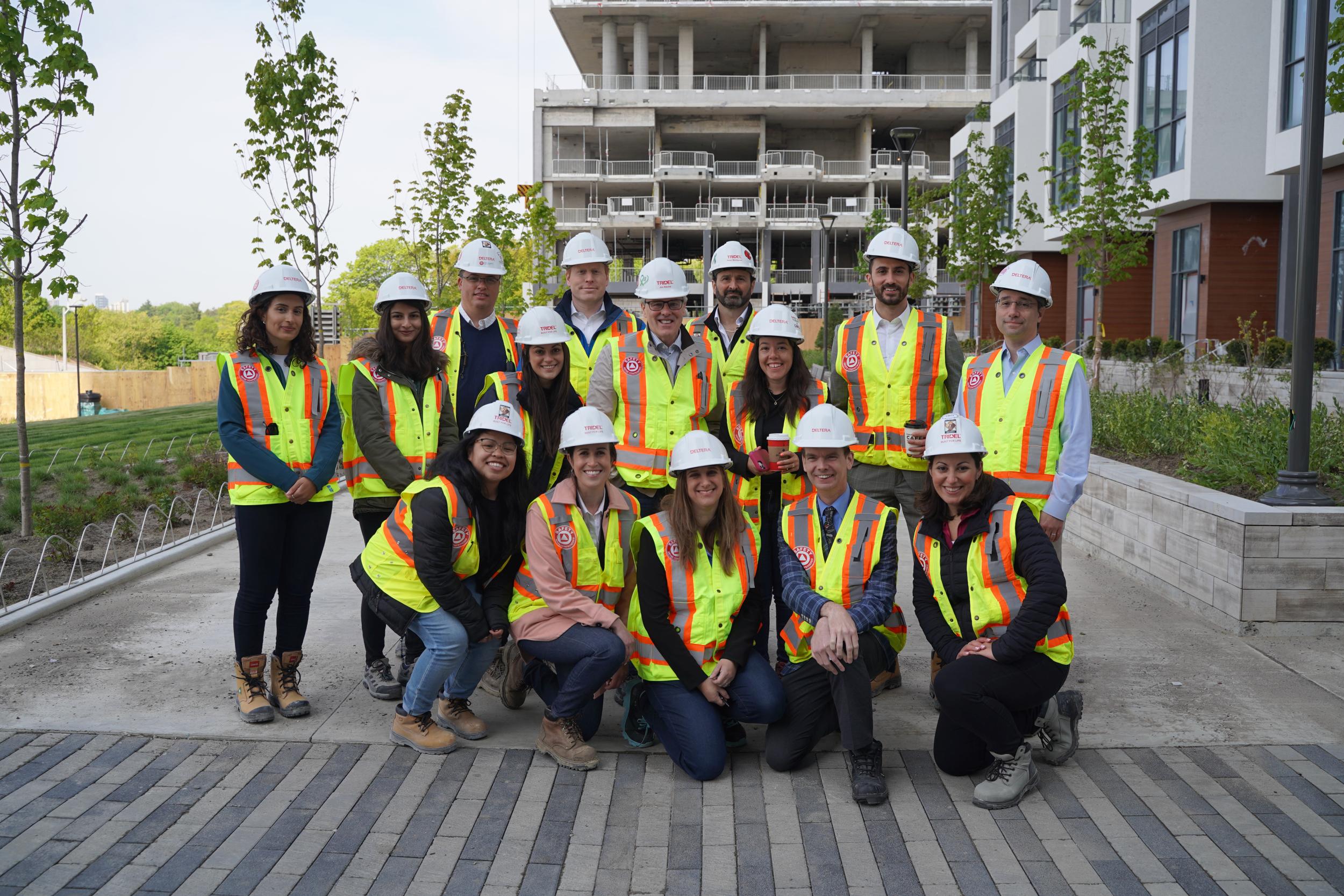 Tridel team group photo in front of Auberge on the Park at an event focused on mental health in the workplace