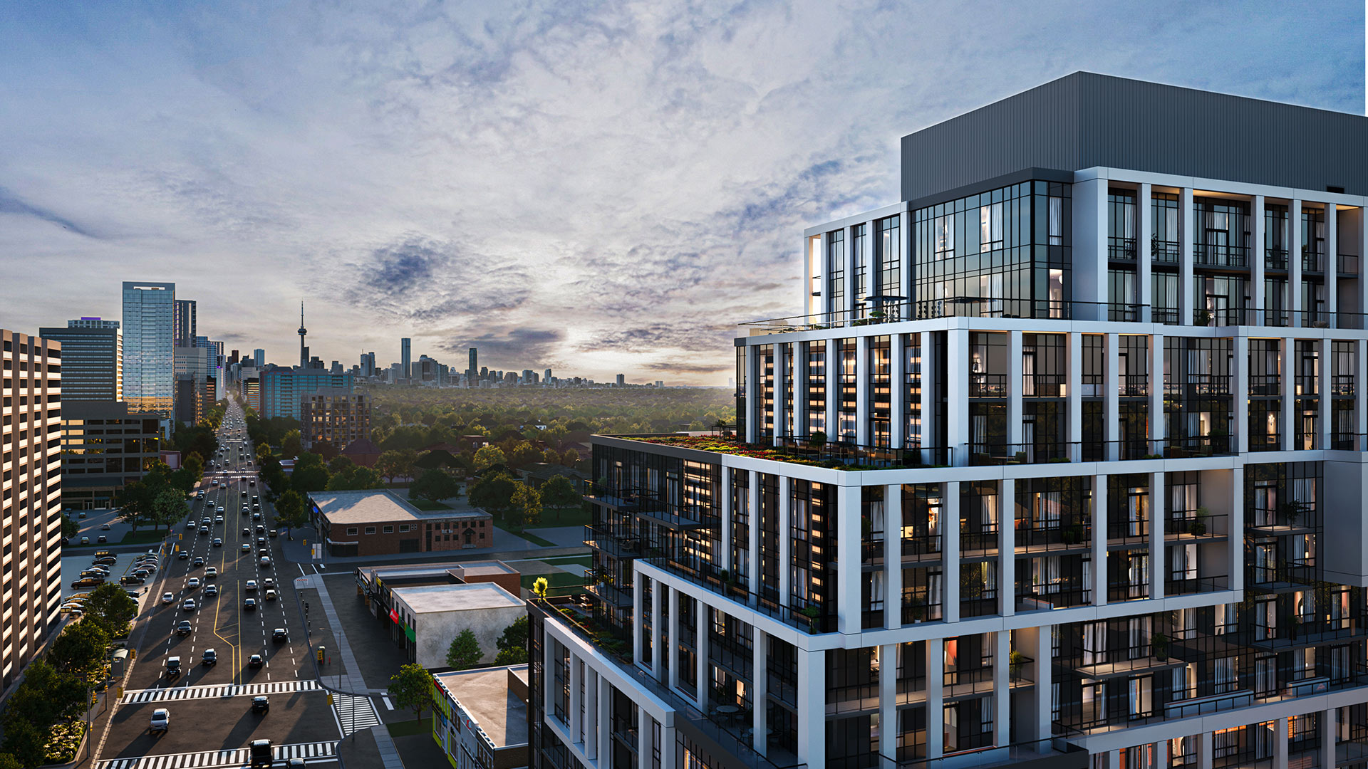 Aerial rendering view of 6080 Yonge St. condos coming to North York