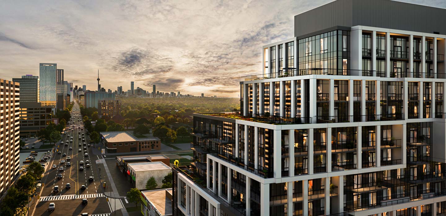 Aerial rendering view of 6080 Yonge St. condos coming to North York
