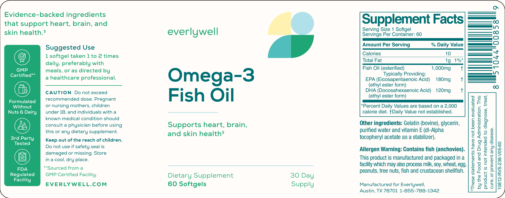 Supplement Label for Omega-3 Fatty Acids Softgels