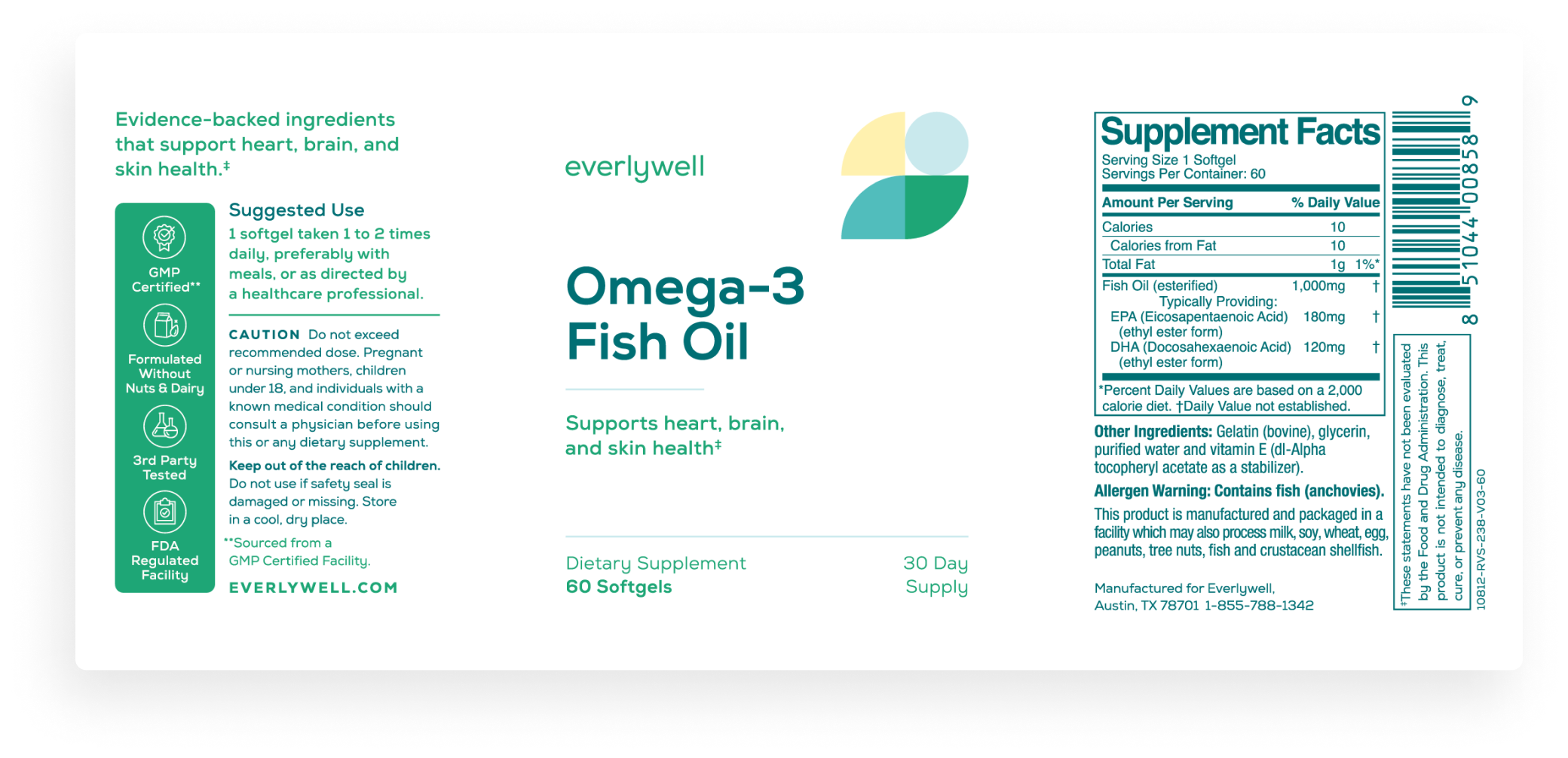 Supplement Label for Omega-3 Fatty Acids Softgels