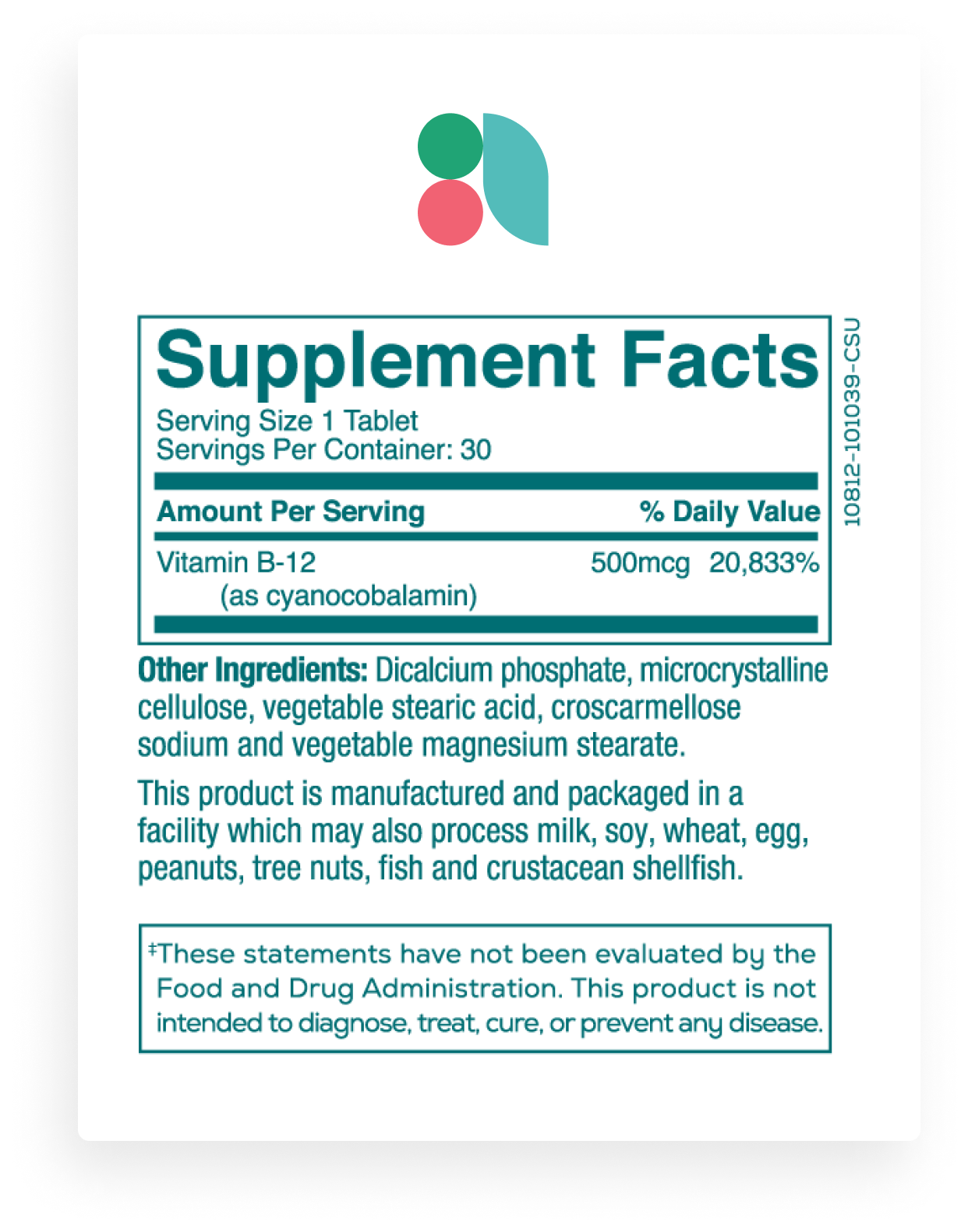 Supplement Facts for Vitamin B12 Tablets