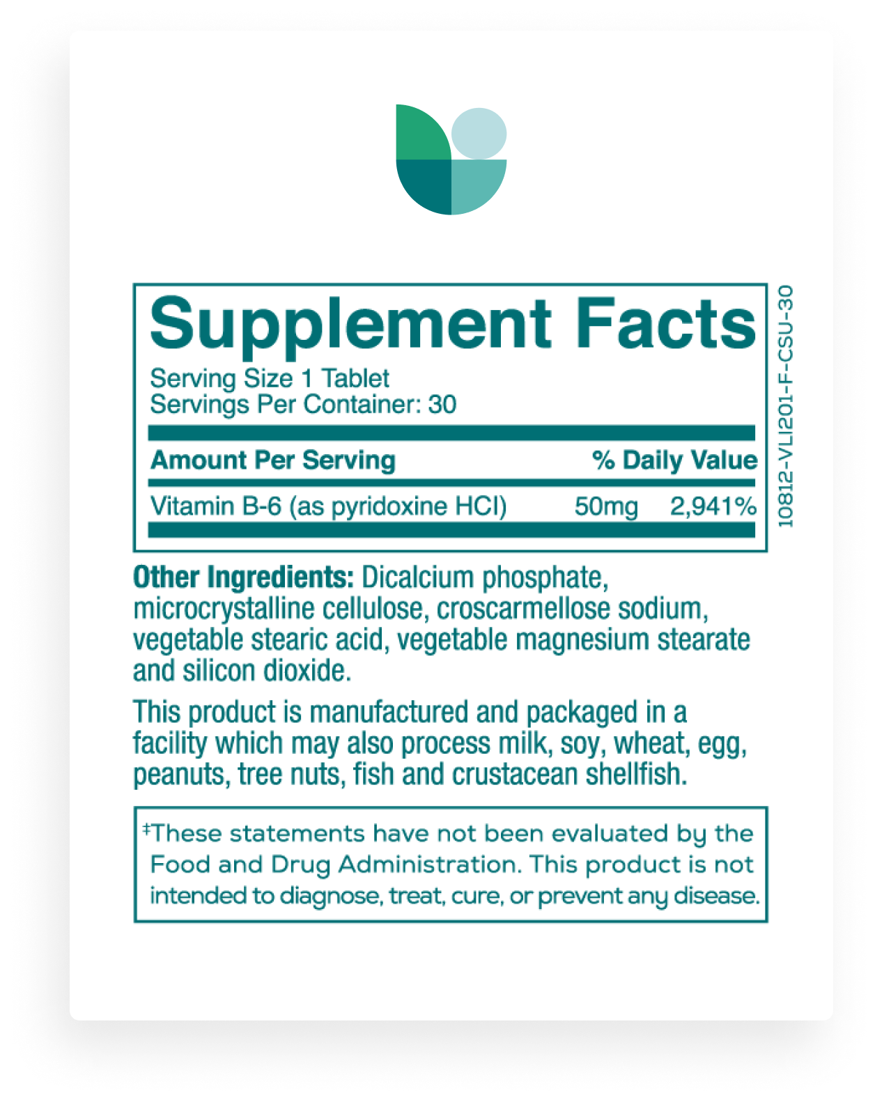 Supplement Facts for Vitamin B6 Tablets