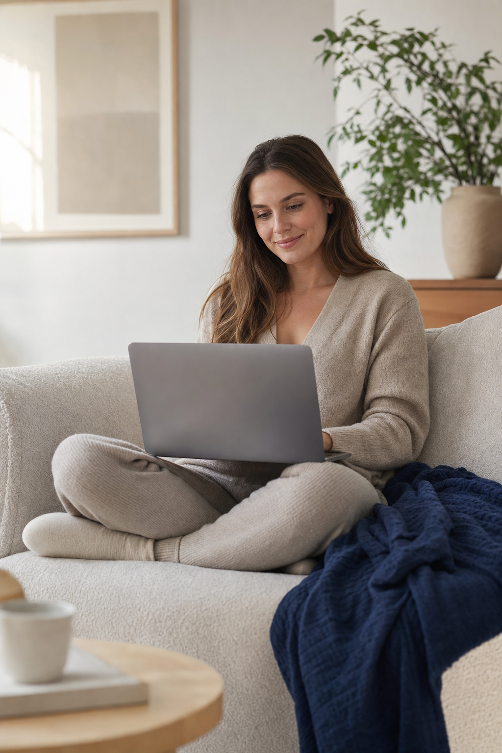 A woman reviewing her results dashboard on a laptop at home