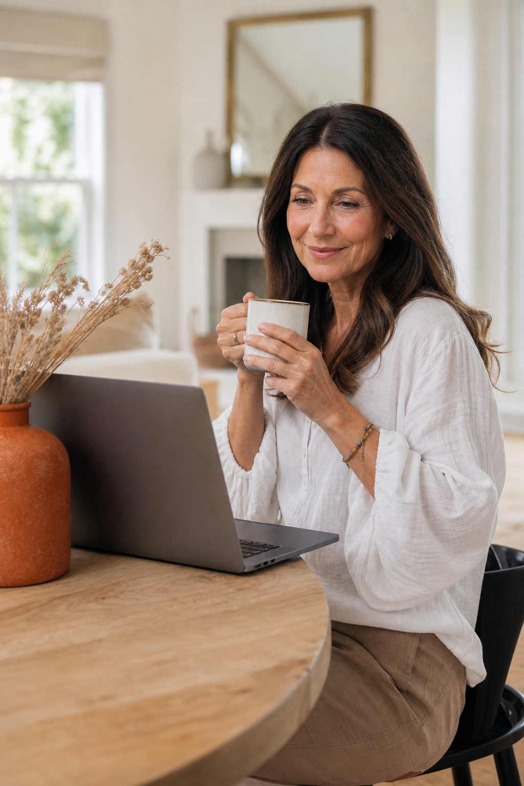 A woman reviewing her results dashboard on a laptop at home
