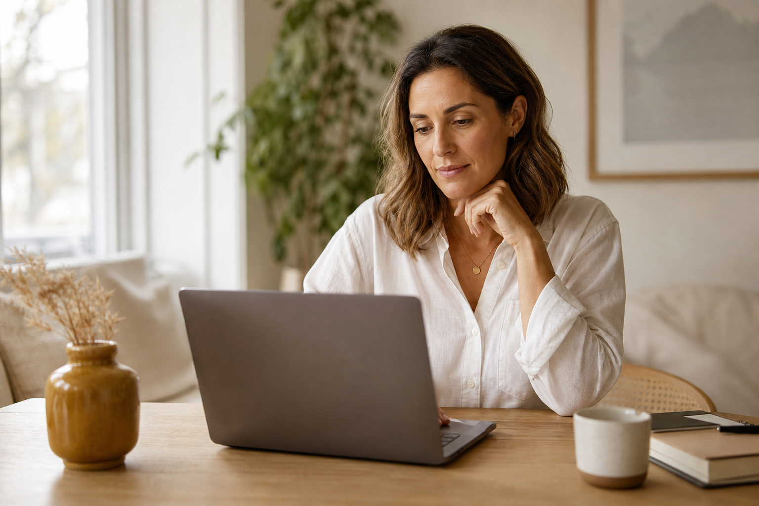 A woman reviewing her results dashboard on a laptop at home