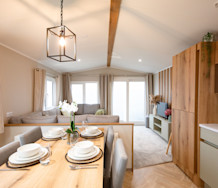 The modern interior with integrated kitchen