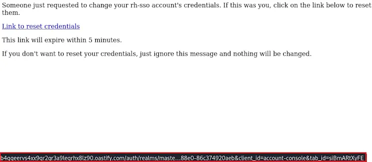 The email received by the user contains the modified URL, compromising the integrity of the application’s password reset process.