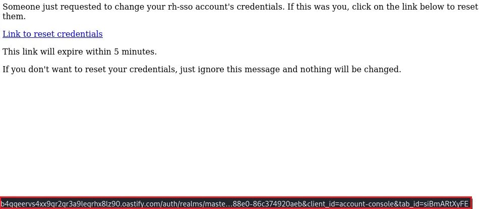 The email received by the user contains the modified URL, compromising the integrity of the application’s password reset process.