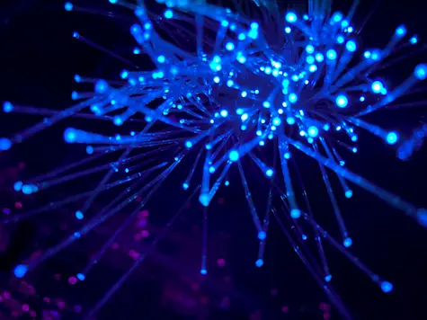 A photo of lit-up computer wires.