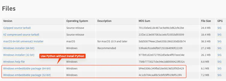 There are several ways to run a Python interpreter in native Windows environments. The most common method is to run the MSI installer and add the Python binary folder to the Windows environment paths. 