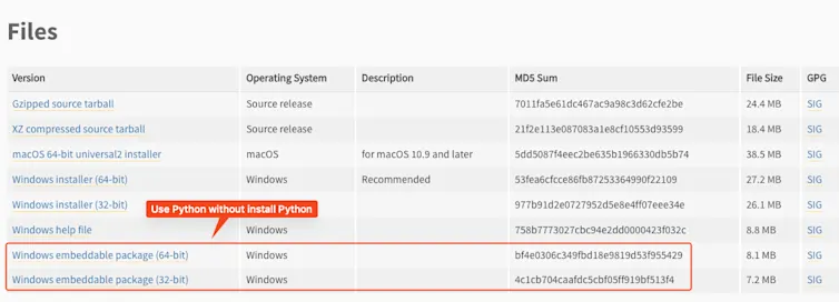 There are several ways to run a Python interpreter in native Windows environments. The most common method is to run the MSI installer and add the Python binary folder to the Windows environment paths.
