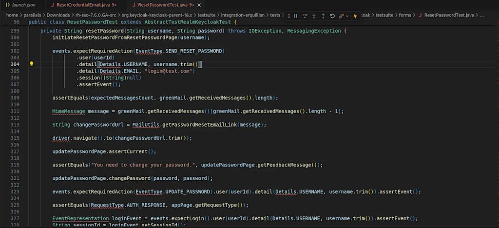 We find references to the string in several classes, but PasswordResetTest seems like a good starting point. When reviewing the code, we notice an event called SEND_RESET_PASSWORD.