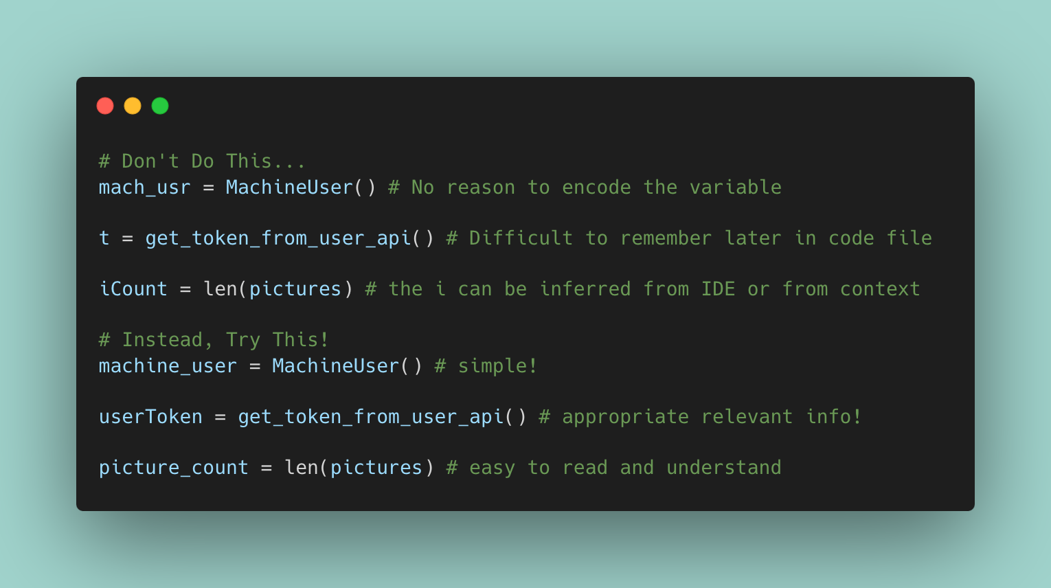 Avoid encodings and data type prefixes