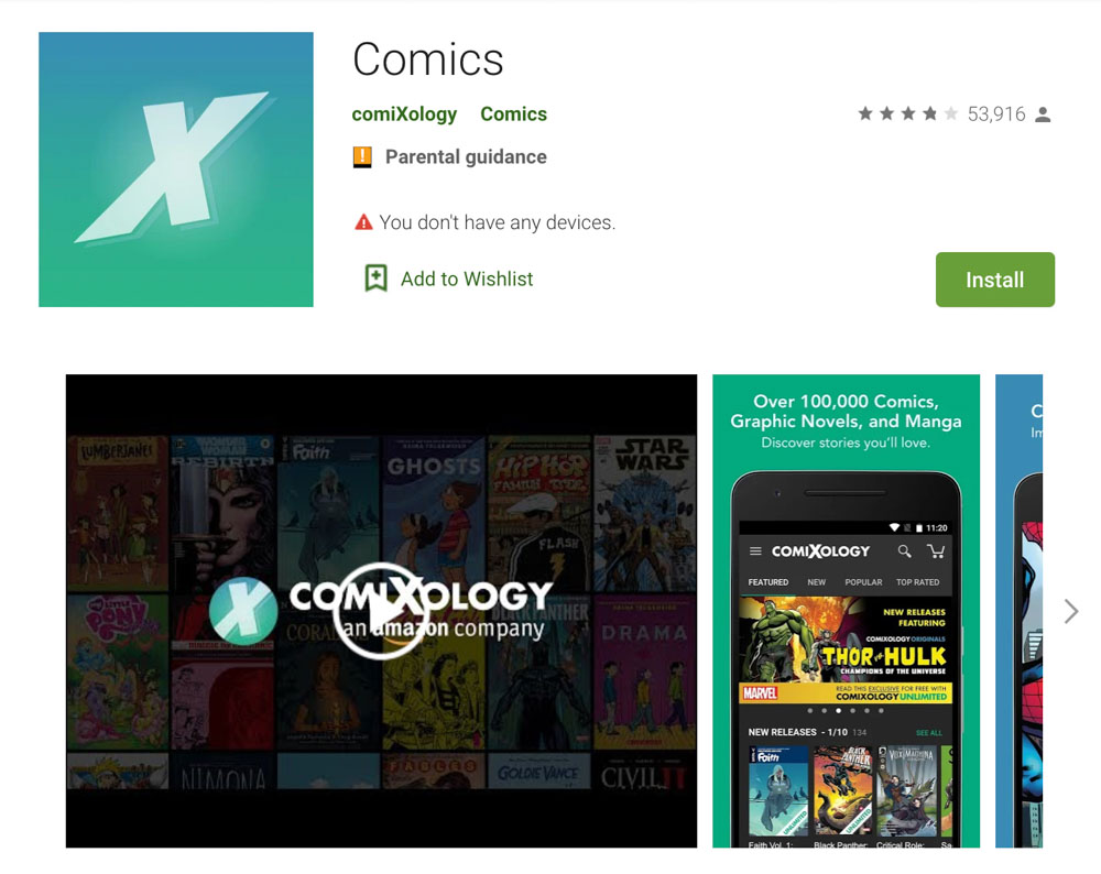 ComiXology app for mobile and tablet