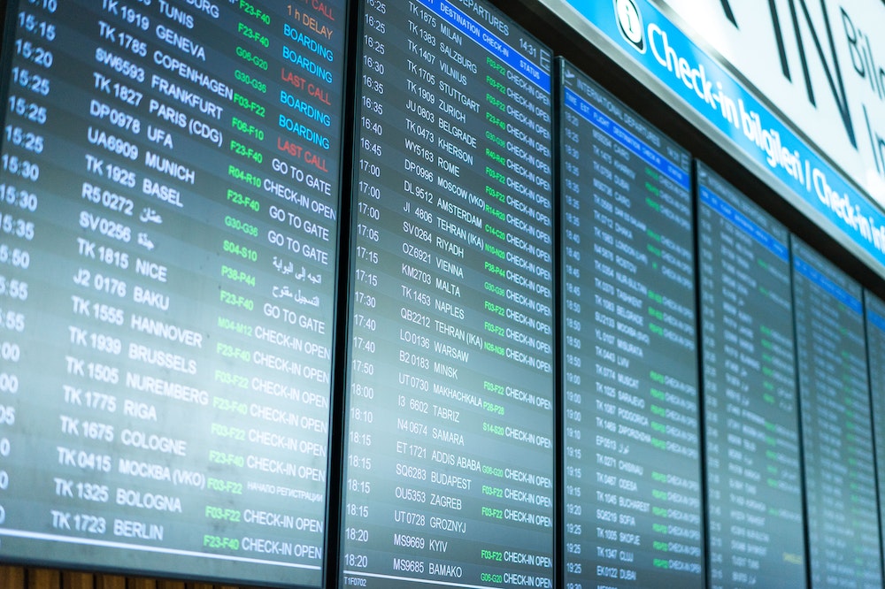 Departures board at an airport