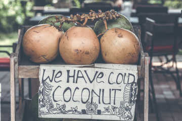 Cold coconuts being sold