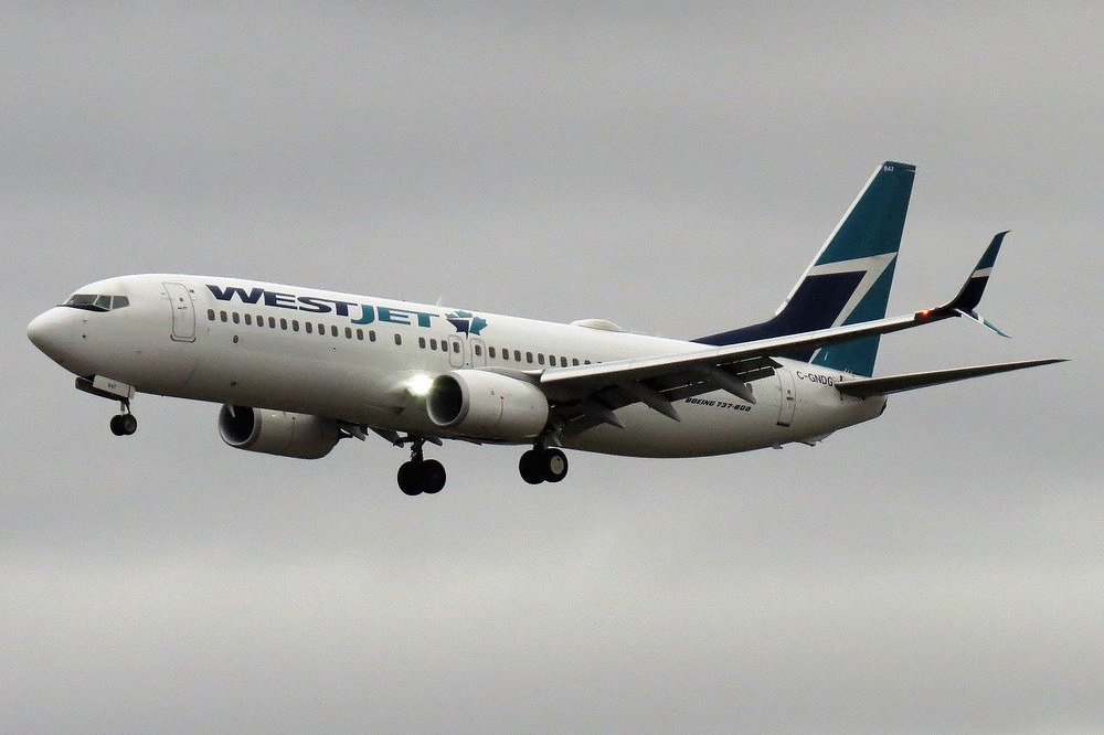 WestJet airplane in the air