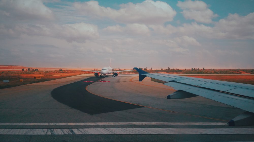 White airplane at the airport