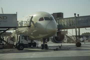 Etihad Airways airplane at the airport
