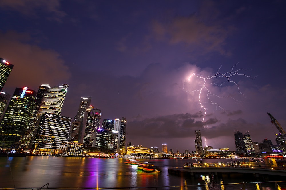 Thunderstorm and lightning in the sky