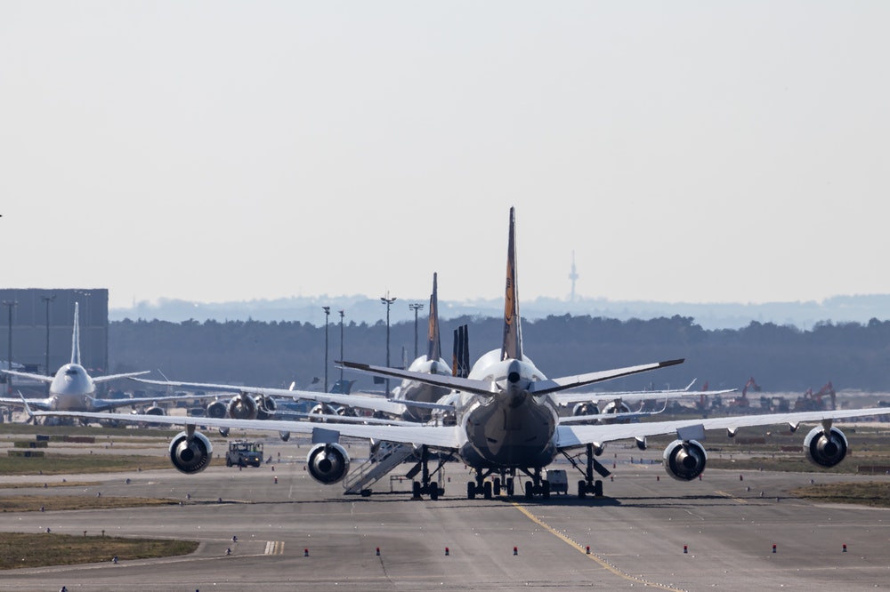 Airplanes on a runway at the airport