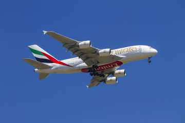 Emirates airplane in the air