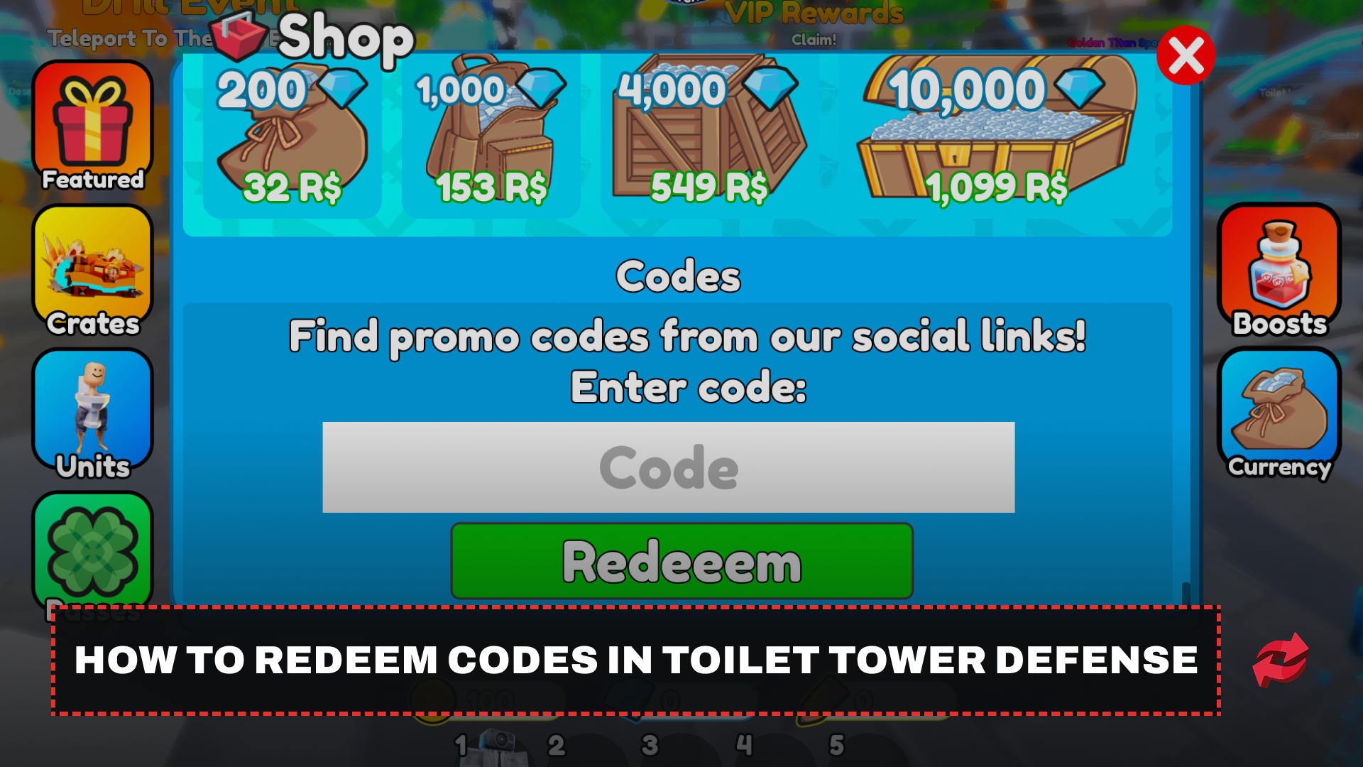 Toilet Tower Defense Code Redemption Window