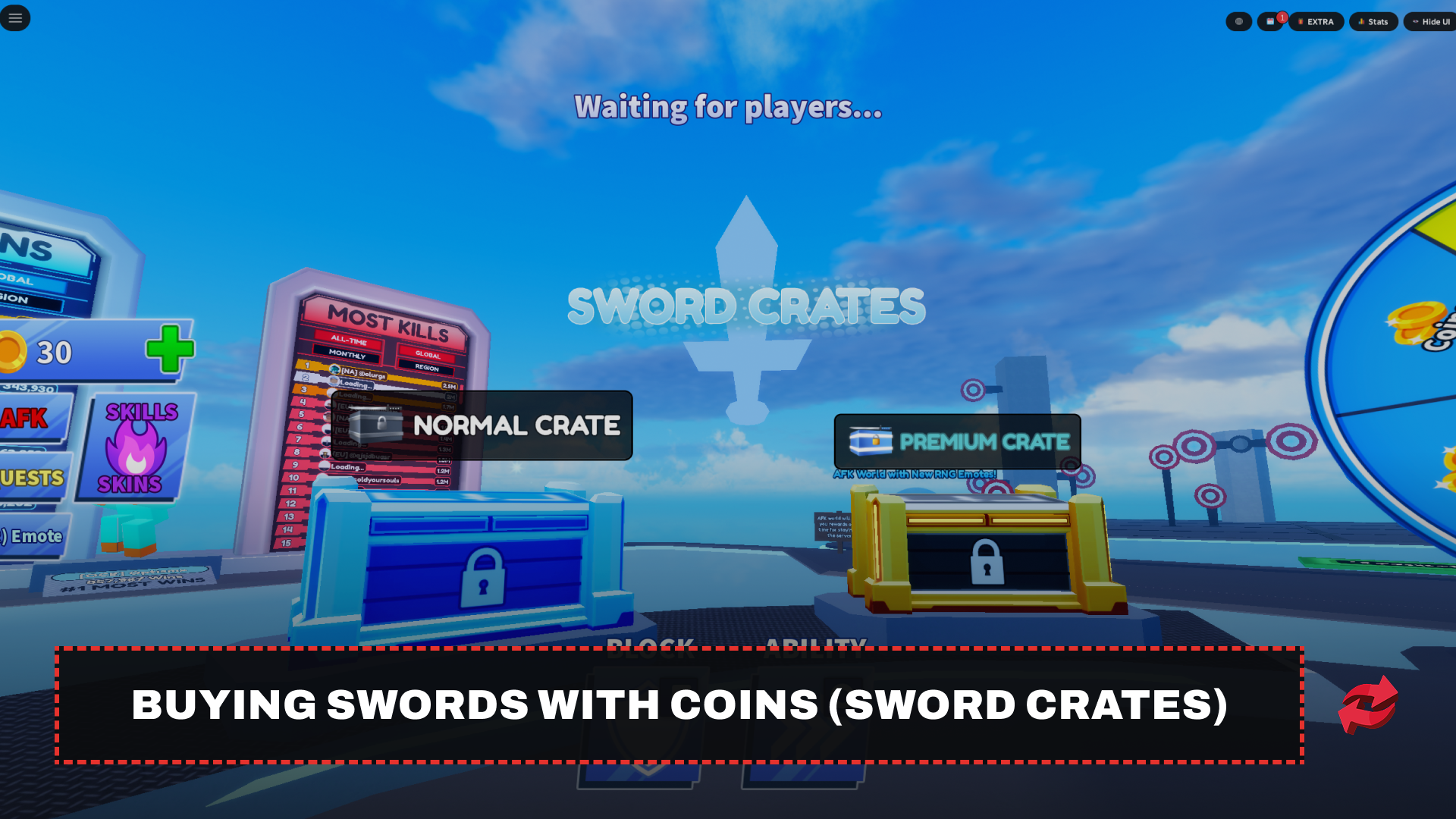 Blade Ball sword crates screen with Normal and Premium crate options
