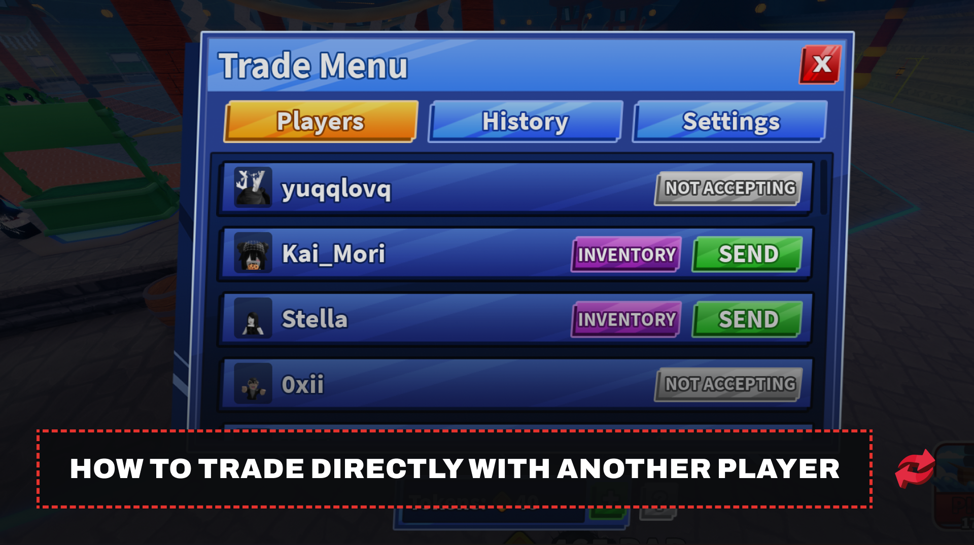 Blade Ball In-game Trade Menu