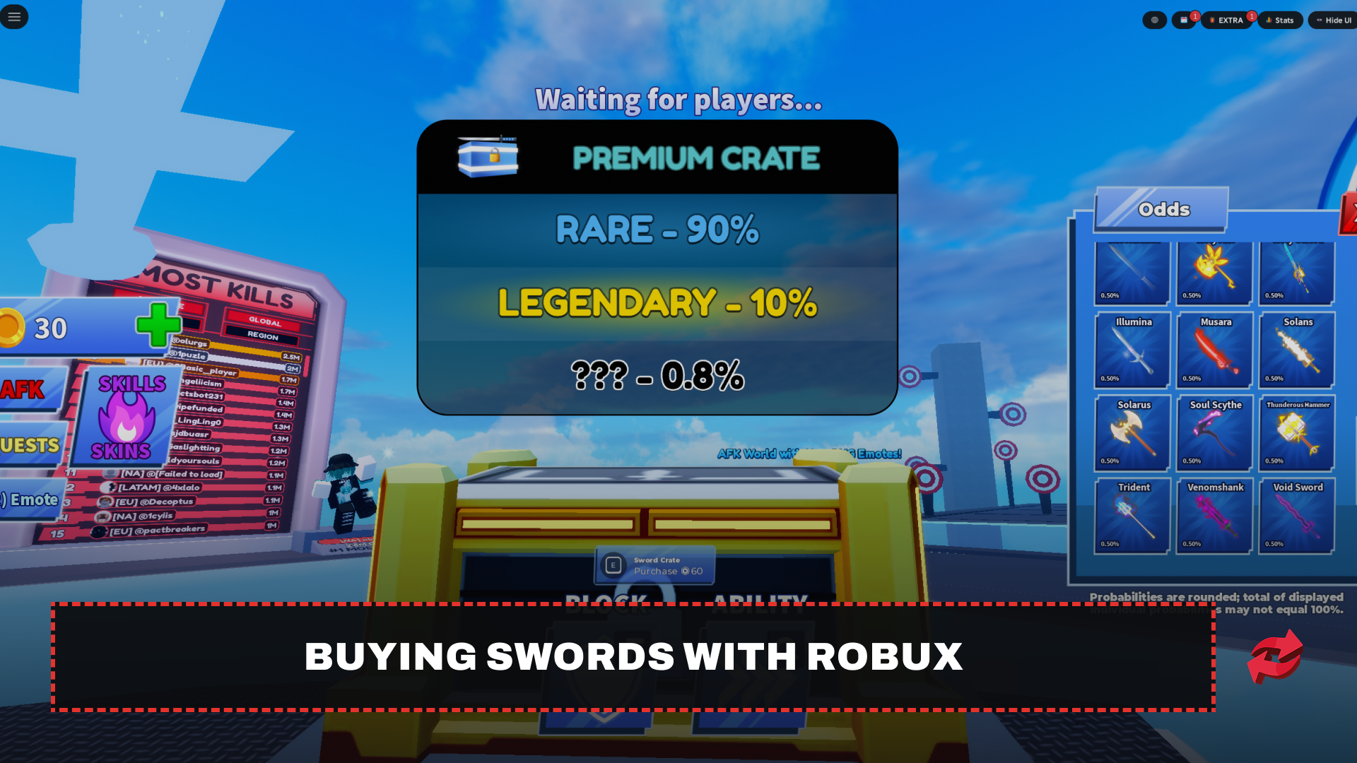 Blade Ball Premium Crate odds and drop pool for sword purchases