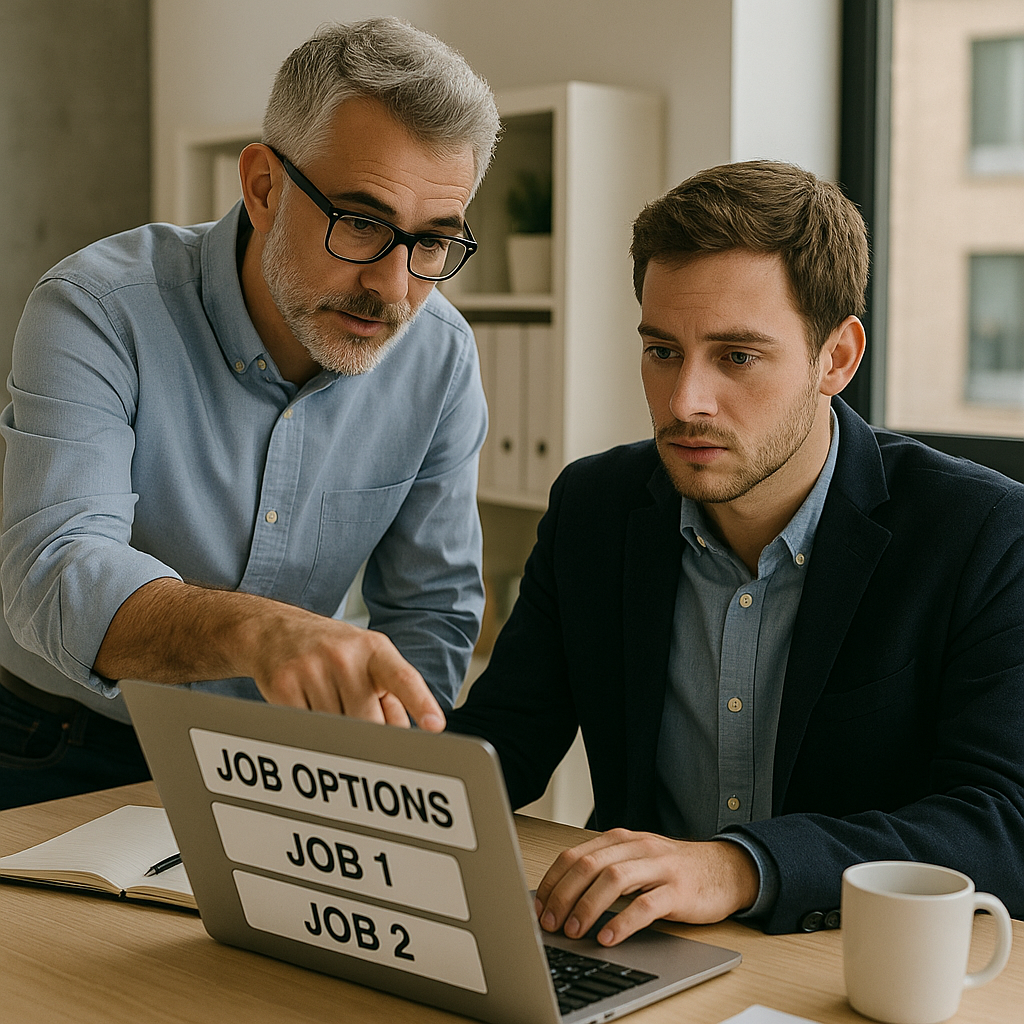Young professional teaching an older executive