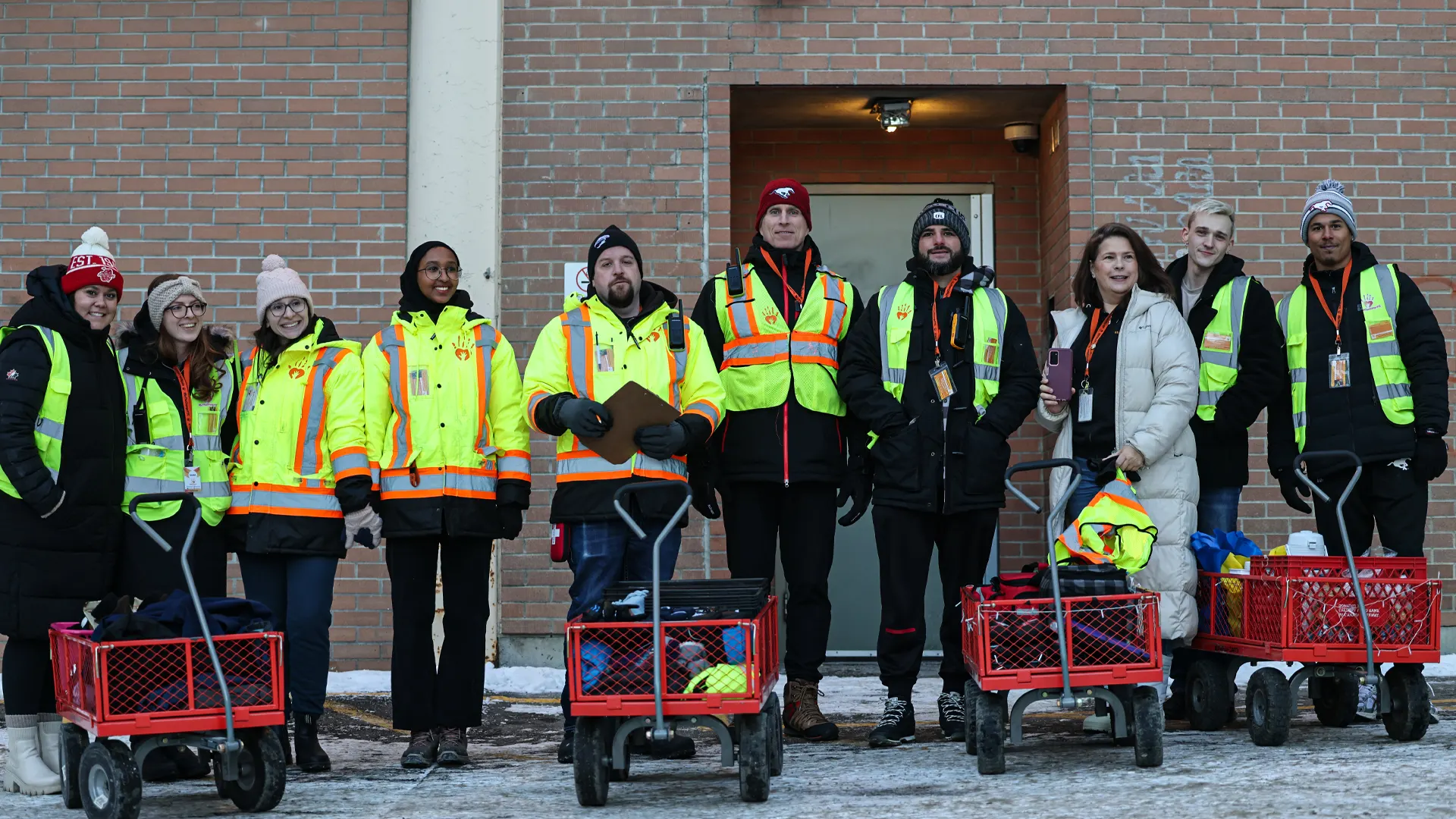Members of the Calgary Stampeders join BeTheChangeYYC on outreach to give back to the unhoused in Calgary's downtown core.